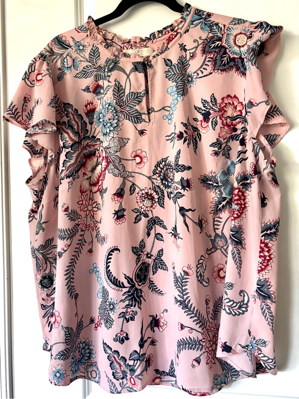 LOFT Pink Floral Ruffle-Sleeve Blouse